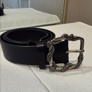 Womens Black Leather Belt with Silver Buckle